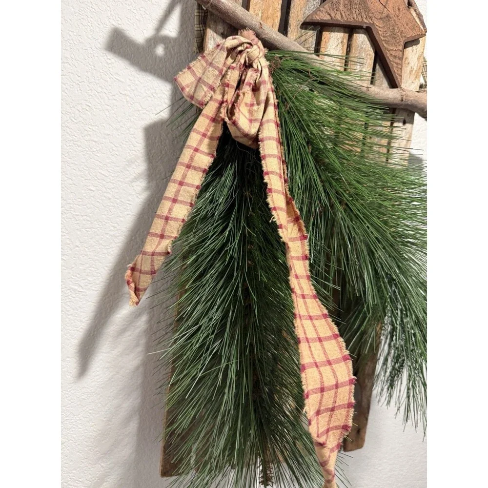 VTG primitive rustic christmas Slid Decoration 2 feet H, 11” long, 2” depth